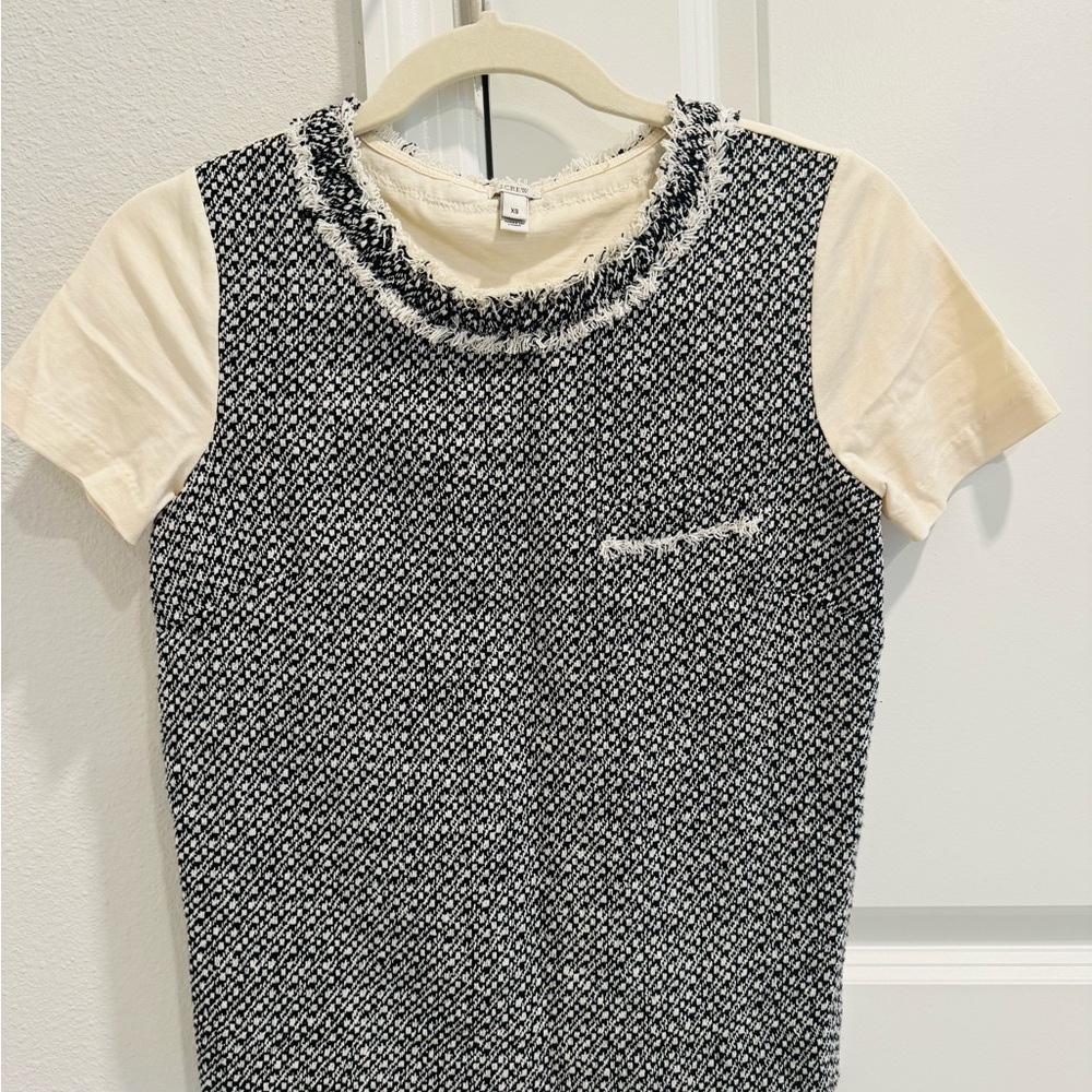 J. Crew Cream and Black Fringe Top